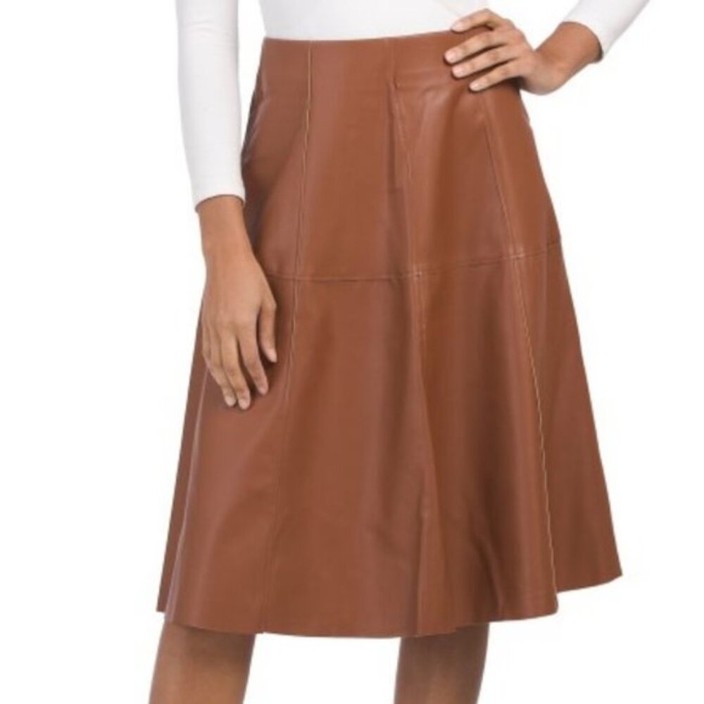 ONE 5 ONE women's faux leather brown midi skirt line A size M new